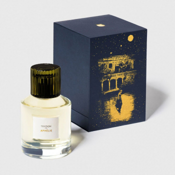 Cire Trudon, Eau de Parfum Aphelie transparenter Flakon und grüner Verschluß, Geschenkbox